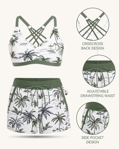 Women's Sporty Tankini Set with Shorts Pockets Athletic Bathing Suit 2026 Modest